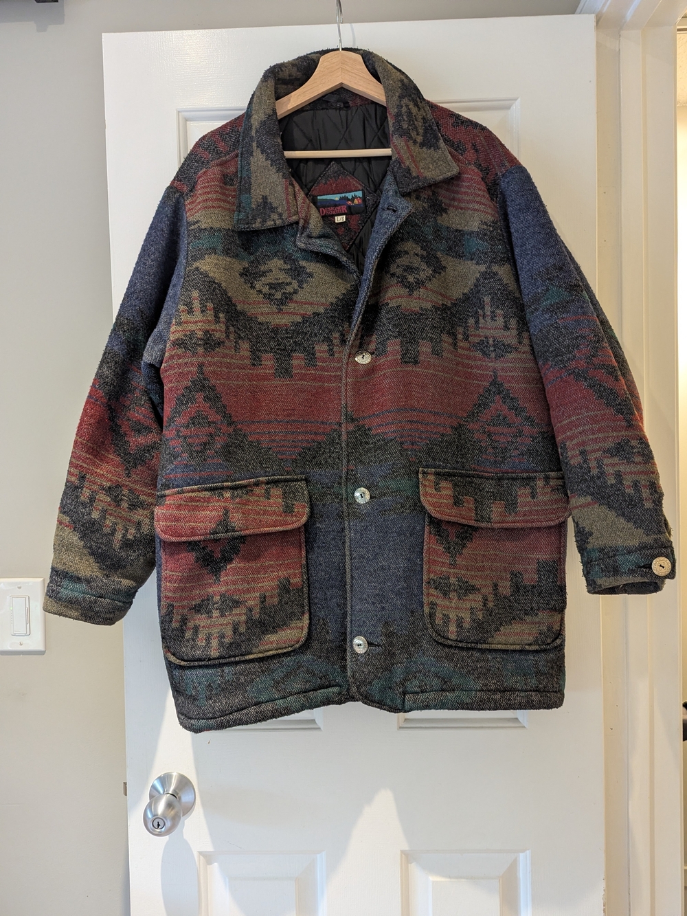 Vintage 90s Aztec Wool Coat M/L/XL  Southwestern Oversized Jacket Boho Gorpcore